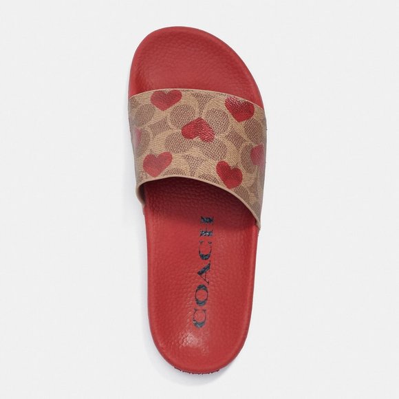 🥰 Coach Udele Sport Slide With Heart Print  Electric Red 6 10 - Picture 4 of 11